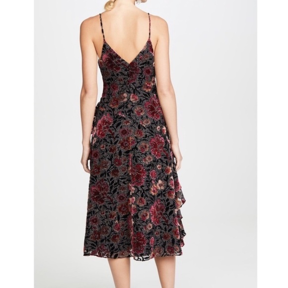 Jill Jill Stuart Dahlia Devore Floral Velvet V-Neck Ruffle Frill Midi Dress Sz 4 - Picture 2 of 11